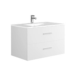 Vente-Unique Meuble de salle de bain suspendu avec simple vasque - Coloris blanc - 80 cm - KAYLA