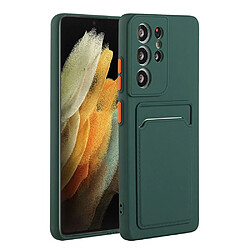 Coque en TPU anti-rayures avec porte-carte vert foncé pour votre Samsung Galaxy S22 Ultra 5G