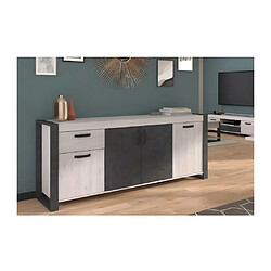 Vente-Unique Buffet enfilade CESAR - Décor Portofino gris et Steam noir - 1 Tiroir et 4 Portes - L 217,8 x P 49,8 x H 86,7 cm -