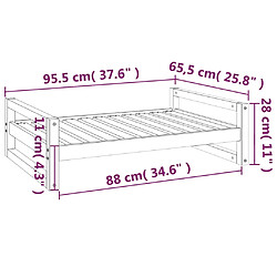 vidaXL Lit pour chien Blanc 95,5x65,5x28 cm Bois de pin solide pas cher