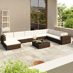 vidaXL Salon de jardin 8 pcs avec coussins résine tressée marron