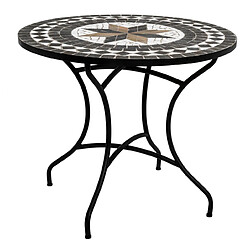 Table de repas ronde en mosaique coloris noir - D. 90 x H. 75 cm -PEGANE-