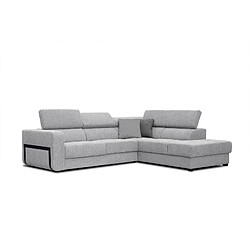 Courtois Laville Canapé d'angle droit Bergo 5 places en tissu gris clair avec coussins déco