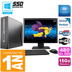 PC HP EliteDesk 800 G1 SFF Intel G3220 16Go Disque 480 Go SSD Wifi W7 Ecran 19" - Occasion