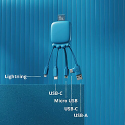 SANAG Câble Multi Connecteurs Usb - Hub Usb 4 En 1- Chargeur Universel Et Batterie Externe 3000 Mah En Plastique Recyclé - Octopus Gamma - Bleu