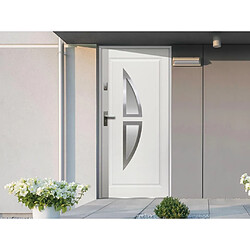 Vente-Unique Porte d'entrée en acier vitrée avec inox H207 x L100 cm blanc - poussant droit - COVAS