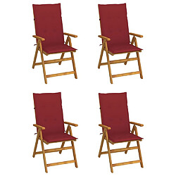 Maison Chic Lot de 4 Chaises inclinables de jardin avec coussins | chaises d'extérieur | Fauteuil Relax Bois d'acacia -GKD56510