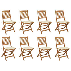 vidaXL Chaises pliables d'extérieur et coussins lot de 8 Bois d'acacia