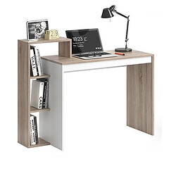 Toilinux Bureau au design scandinave Isidor - L. 110 x H. 91 cm - Couleur bois et blanc