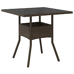 vidaXL Table de jardin avec dessus en verre marron résine tressée