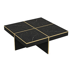 Helloshop26 Table basse carrée 35 x 90 x 90 cm marbre noir / laiton 03_0008429