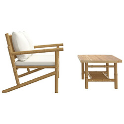 Avis vidaXL Salon de jardin 2 pcs avec coussins blanc crème bambou