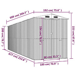 Helloshop26 Abri de jardin cabane cabanon maison de stockage remise extérieur hangar outils robuste 192 x 689 x 223 cm acier galvanisé vert 02_0022367 pas cher