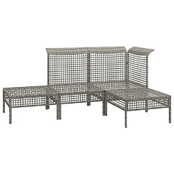 Avis vidaXL Salon de jardin 4 pcs avec coussins Gris Résine tressée