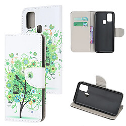 Etui en PU impression de motif de texture croisée avec sangle arbre vert avec cage à oiseaux pour votre Samsung Galaxy A21s