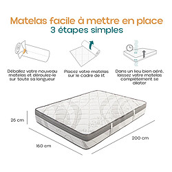 Acheter Visiodirect Matelas à ressorts ensachés ERLY, Queen Size, 160x200 cm, en mousse haute densité, Soutien ferme