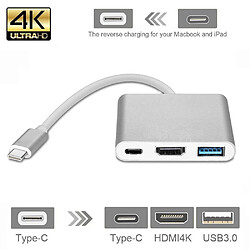 INF Adaptateur multiport USB-C vers USB, USB-C (USB PD), compatible HDMI 4K Argent