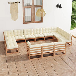 Maison Chic Salon de jardin 13 pcs avec coussins, Ensemble Tables et chaises d'extérieur Marron miel Bois de pin -GKD902102