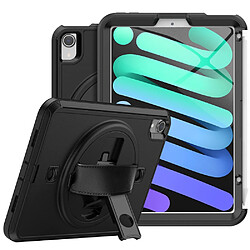 Coque en TPU antichoc, 3 couches avec béquille et bandoulière noir noir pour votre iPad mini (2021)