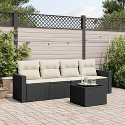 Maison Chic Ensemble de 5 Tables et chaises d'extérieur avec coussins,Salon de jardin noir résine tressée -GKD213173