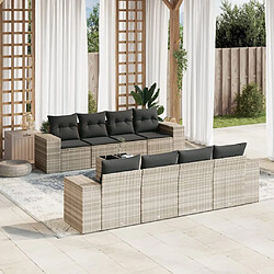 vidaXL Salon de jardin 9 pcs avec coussins gris clair résine tressée