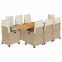 vidaXL Ensemble à manger de jardin et coussins 9 pcs beige Poly rotin