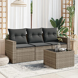 vidaXL Salon de jardin 4 pcs avec coussins gris résine tressée