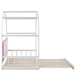 ComfortXL Lit extensible avec toit voûté, 140x100cm à 140x200cm, cadre en bois de pin, blanc et rose pas cher