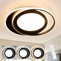 NETTLIFE Plafonnier LED Rond 66W Moderne 48,5 cm Chambre Noir Dimmable avec Télécommande Salon pour Cuisine Couloir Bureau