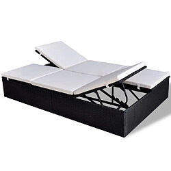 Maison Chic Chaise longue double avec coussin | Bain de soleil Relax | Transat Résine tressée Noir -GKD98482