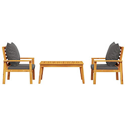 Avis Maison Chic Ensemble de 3 Tables et chaises d'extérieur avec coussins,Salon de jardin, Ensemble Tables et chaises d'extérieur bois massif d'acacia -GKD437539