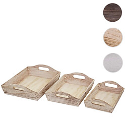 Mendler Lot de 3 plateaux de service HWC-C50 ~ nature shabby