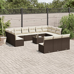 vidaXL Salon de jardin avec coussins 14 pcs marron résine tressée