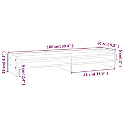 vidaXL Support de moniteur Blanc 100x24x16 cm Bois de pin solide pas cher