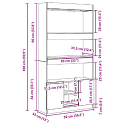 vidaXL Buffet haut blanc 92x33x180 cm bois d'ingénierie pas cher