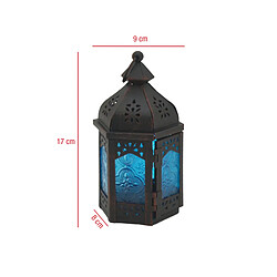 Mobili Rebecca Bougeoir Style Marocain Bleu Noir Métal Verre 17x9x8