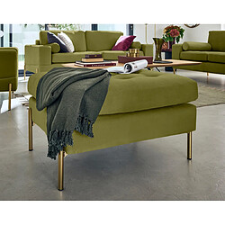 Lisa Design Isaure - Pouf velours olive Pouf en velours - Bois massif - Pieds métal - 80 x 74 x 48 cm