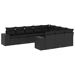 vidaXL Salon de jardin 10 pcs avec coussins noir résine tressée