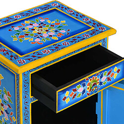 Avis vidaXL Table de chevet Bois de manguier Turquoise Peinture à la main