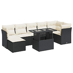 vidaXL Salon de jardin 8 pcs avec coussins noir résine tressée