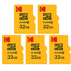 Pack de 5 KODAK Cartes Mémoire Micro SDHC 32 Go avec Adaptateur - Solution de Stockage Haute Vitesse - Noir