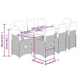 vidaXL Ensemble de bistro de jardin 9 pcs coussins beige poly rotin pas cher