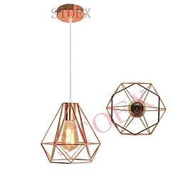 Stoex Lustre Suspension Industrielle Cage forme Diamant Luminaire pour Chambre Restaurant Salle à Manger Décor Or rose