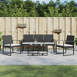 Ensemble salle à manger de jardin 5 pcs avec coussins,Ensemble à dîner d'extérieur noir rotin PP -MN55118