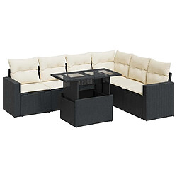 vidaXL Salon de jardin 7 pcs avec coussins noir résine tressée