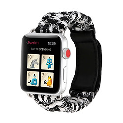 Avis Wewoo Magic Paste En Cuir Véritable Parapluie Corde Nylon Montre-Bracelet Bande avec & Acier Inoxydable Boucle pour Apple Watch Série 3 & 2 & 1 38mm Noir + Blanc