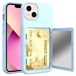 Coque en TPU + acrylique avec porte-cartes et miroir caché bleu clair pour votre iPhone 13 6.1 pouces