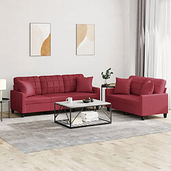 vidaXL Ensemble de canapés 2 pcs et coussins rouge bordeaux similicuir 