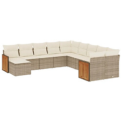 Maison Chic Salon de jardin 11 pcs avec coussins | Ensemble de Table et chaises | Mobilier d'Extérieur beige résine tressée -GKD62423