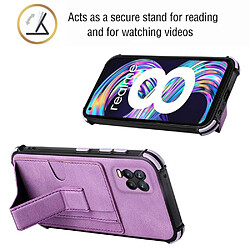 Coque en TPU + PU antichoc, coussin d'angle avec béquille, porte-cartes violet pour votre Realme 8/8 Pro